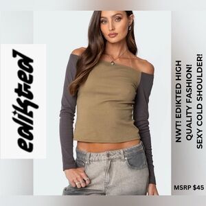 NWT! EDIKTED OFF THE SHOULDER LONG SLEEVE SHIRT! BEAUTIFUL COLOR SCHEME! SEXY!